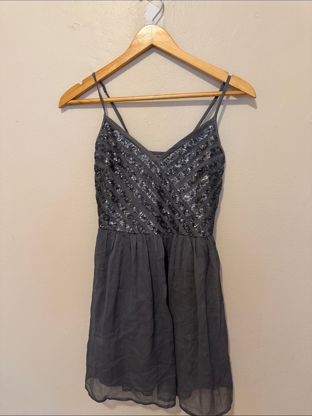 Hollister Gray Sequin V-Neck Mini Dress